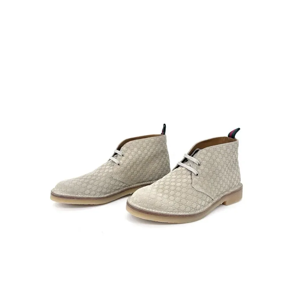 NIB Gucci GG Embossed Suede Desert Boots 9.5 US 10 Beige Oatmeal Lace Up $1,140